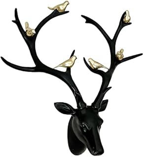 Darthome Ltd Matt Black Stags Wall Head Gold Birds Resin Reindeer Antlers Art Large Sculpture 56cm