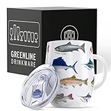Greenline Goods Fisch Isolierbecher mit Deckel - Edelstahlbecher für heiße & kalte Getränke, elegantes Kaffeebecher Design - Isolierbecher mit Deckel