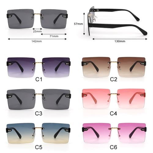 Lunettes de soleil à rivets carrés et verres dégradés sans monture chic