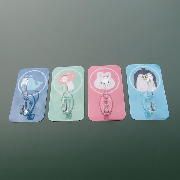 Image of 2 PCS Waterproof Cartoon Design Wall Hooks Self Adhesive Strong Sticky Wall Hangers Cute Kitchen Bathroom Hanging Clips Magic Sticker No Drill Punch Utility Hooks