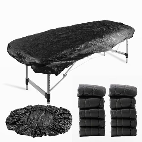 PROINKDOTS Tattoo Bed Covers Fitted Disposable Massage Table Sheets 83 x 35 inches (Pack of 10) Chair Cover with Elastic Waterproof Plastic Lash Sheets Protector for Tattoo Supplies SPA Black