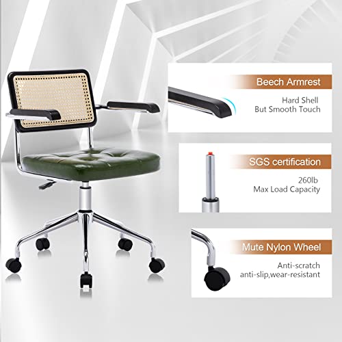 Zesthouse Modern Home Office Chair Leather Desk Chair With Rattan Back, Vanity Chair For Girls Women, Upholstered Tufted Swivel Armchair For Bedroom Living Room, Height Adjustable Computer Task Chair #TOP5