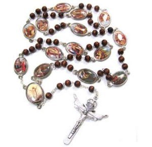 Stations of the Cross Rosary Chaplet Brown Wood,Large 24-Inches Rosary
