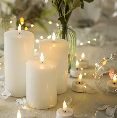 Eywamage White Flat Top Flameless Candles with Remote, Flickering LED Battery Candles D 3" H 4" 5" 6", 3 Pack Real Wax
