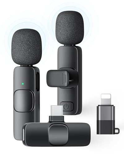 2 Pack Wireless Lavalier Microphone for iPhone iPad and Android Phone, Lapel Mic Plug and Play...