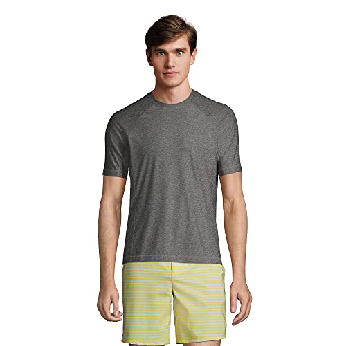 Lands' End Mens Short Sleeve Swim Tee Rash Guard Arctic Gray Space Dye Regular Medium