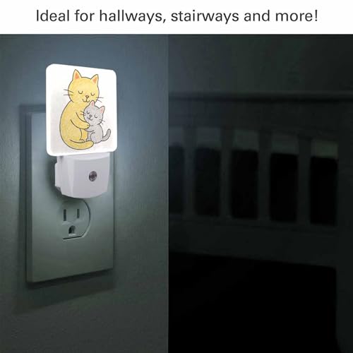 Image of LED Night Light,Hugging Relaxing Cat LED Night Light Plug into Wall with Dusk to Dawn Light Sensor White Energy Efficient Nightlight for Bedroom Bathroom Hallway Living Room Kitchen