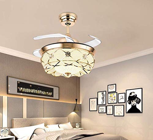 Lustre ventilateur de plafond de salon rétractable avec éclairage LED réglable à distance
