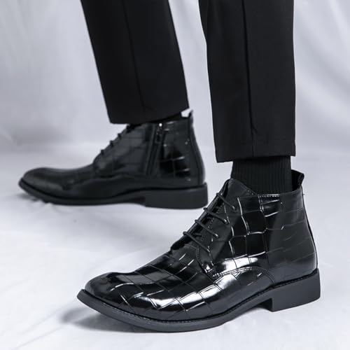 Men's Printed Leather Lace-up Oxford Boots with Side Zipper Casual High Top Chukka Boots Fashion Business Work Dress Ankle Boots4