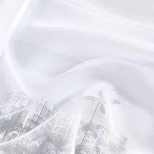 Image of NICETOWN White Sheer Kitchen Curtains 24 Inches Long, W27xL24, 2 Panels | Rod Pocket Light Filtering Drapes Elegant & Lightweight Short Window Treatments for Home Decor