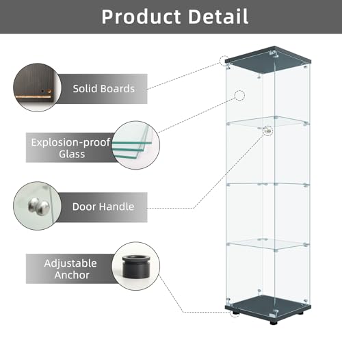 Image of LFT HUIMEI2Y 4-Tier Glass Display Cabinet with Lock, Display Case Black