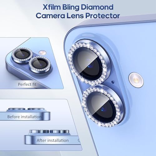 Image of for iPhone 17 Camera Lens Protector Bling, Individual Diamond Metal Ring with 9H Hardness, Scratch-Proof Camera Screen Protector, Stylish Accessories, Case Friendly (Blue)