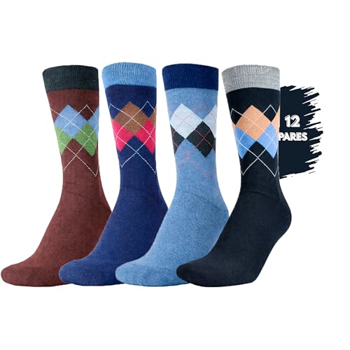 PS PROUTHS 12 Pares, Calcetines Hombre Algodón 95% Finos Altos Hasta los Gemelos – Calcetines Ejecutivos de Vestir, Transpirables y Cómodos (FR/ES, Números, 40, 46, Regular, Regular, T-006)