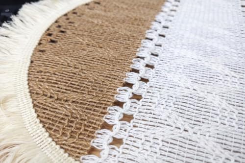 Image of HomeCloud Croshia Woven Table placemat - Heat Resistant, Washable Table Decoration for Dining, Office, Kitchen, Hotel, and Home (Round Beige White, Set of 2)
