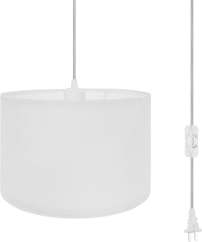 Lámpara colgante enchufable, luces colgantes de 15 pies con cable de enchufe, interruptor de encendidoapagado, pantalla de lino, lámpara colgante de