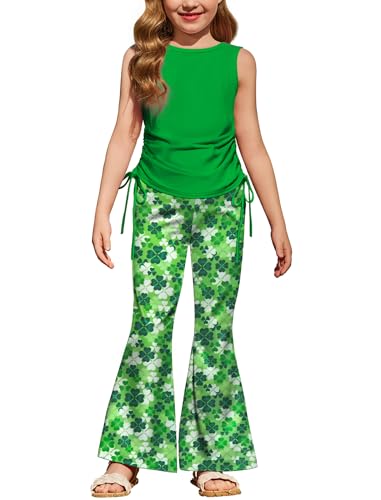 Image of Arshiner Toddler Girl Clothes 2 Piece Outfits Side Adjustable Drawstrings Tank Tops and Flare Leggings Pant Set