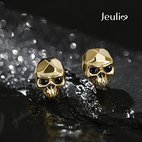 Image of Jeulia Nightmare Earrings Jack Stud Earrings for Women Men Diamond 925 Sterling Silver Punk Drop Gothic Skeleton Dangle Hoop Black Piercing Earrings Halloween Jewelry Romantic Jewelry Gift for Her Christmas Birthday Gift