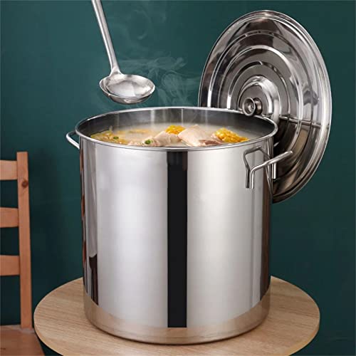 Olla grande con tapa para sopa, de acero inoxidable, para inducción, 35 litros