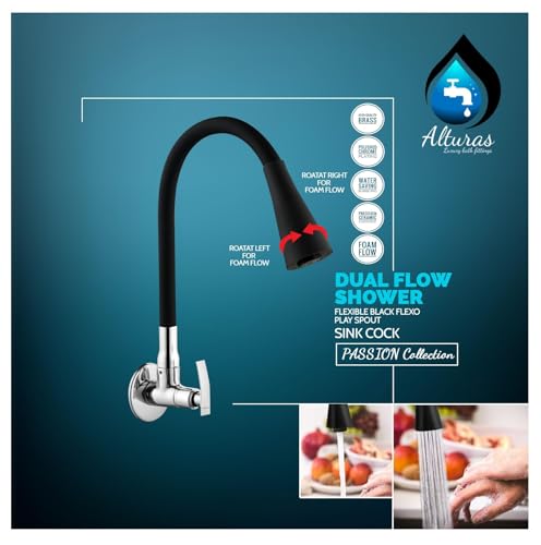 Image of ALTURAS Dual Flow Black Kitchen Sink Cock with 360 Degree Swivel Spout | Kitchen Sink Tap | Kitchen Faucet | Tap for Kitchen (Passion)
