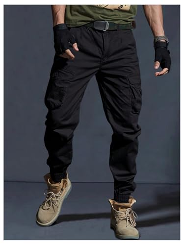 OYOANGLE Men's Jogger Cargo Pants Flap Pocket Lightweight Outdoor Hiking Work Pants4