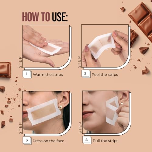 Image of Hilary Rhoda One Go Facial Wax Strips | Ready-To-Use Facial Wax Strips | Face, Cheek, Upper Lip & Chin Facial Wax | Painless Hair Removal | With 2 Finish Wipes | 20 Strips (Chocolate - Shade 04)