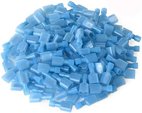 XHF 16-14 AWG Male Spade Disconnect Connectors Terminals Nylon Fully Insulated Quick Crimp Wire Connectors 100 Pcs Blue