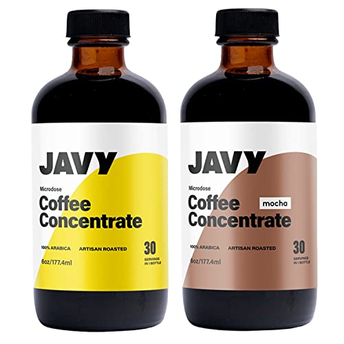 Javy Coffee Microdose Original + Javy Mocha Concentrate Microdose 30X, Artisan Roasted Cold Brew, Cold Brew Beverages, Liquid Coffee Concentrate, Hot & Iced Instant Coffee, 6oz., 30 Servings