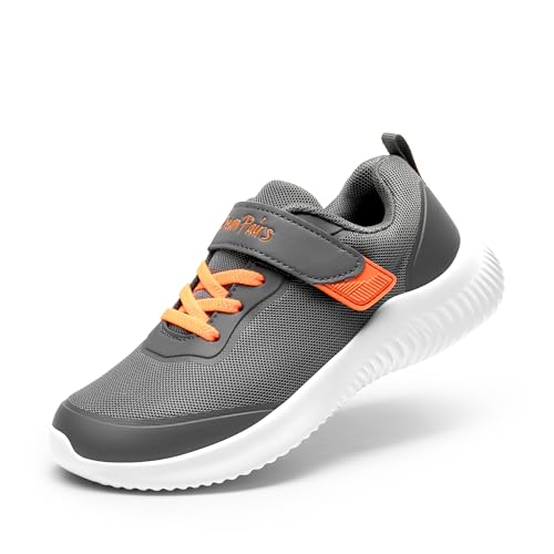 DREAM PAIRS Boys Girls Shoes Kids Tennis EZ-Ons BreezeRunners Running Sneakers 1 Little Kid Grey/Orange