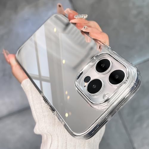 Coque de luxe pour iPhone 15 ProMax avec placage miroir argent et silicone