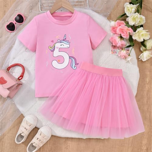 Image of 5th Birthday Outfit Girl,5 Year Old Fifth Five Shirt Skirt Outfit for Toddler Girls
