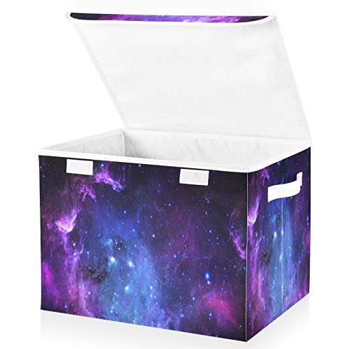 Image of Large Storage Bins with Linen Collapsible Foldable Storage Cubes Fabric Closet Organizer Containers box with Flip-Top Lid for Home Bedroom Office 16.5 x 12.6 x 11.8in (Universe Galaxy Nebula Space)