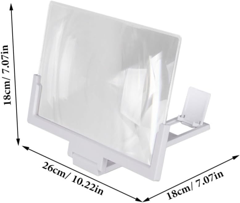 3D Phone Screen Magnifier and Foldable Phone Screen Amplifier with Folding Stand, Compatible with 8-14 Inch Smartphones for Home and Office Use, White
