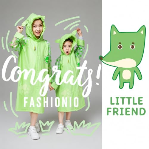 Image of FashionIO Hooded Raincoat for Kids with Wide /Inflated Brim Solid PVC Student Kids Raincoat with School Bag Rain Cover Cartoon Print Raincoats