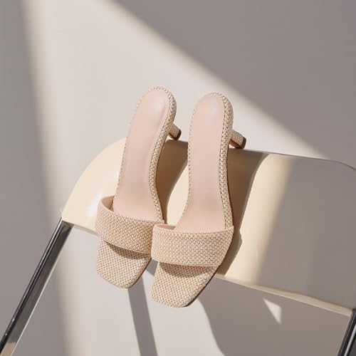 Ancomafio Kitten Heel Sandals Raffia Low Heels 2 Inch Square Open Toe Sandals for Women Slip on Summer Vacation Casual Shoes Size 7.5 — view 4