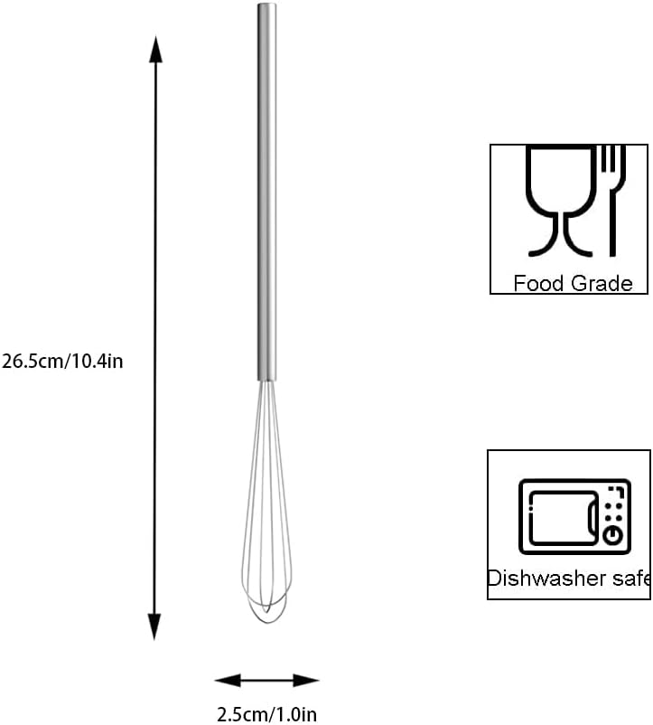 Stainless Steel Mini Whisk, Long-Handle Small Wire Whisk, Kitchen Cookware for Cooking, Whisking, Blending, 10.4inch - Image 2