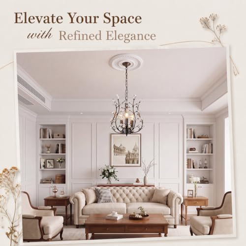 Image of 2pcs Ceiling Medallion for Light Fixtures Chandeliers,White,Beaded | Molded PU Ceiling Decor, Lightweight Decorative Trim, for Ceiling Fan, Chandelier and Indoor Lighting Fixture Home Renovation