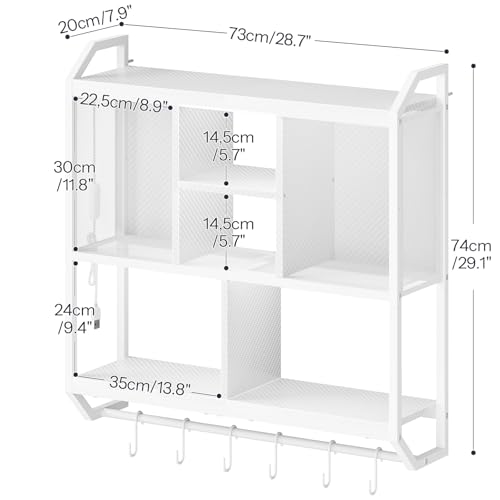 Image of HOOBRO Gaming Floating Shelves with LED Lights, 28.7 inch LED Wall Mounted Shelf, 3-Tier Display Rack for Wall Storage, Floating Rack with Hanging Rod and 6 S-Hooks, for Gaming Room, White WT70DBJ01