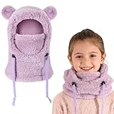 AYPOW Cagoule d'hiver Thermique pour Enfants 3 10 Ans, Multifonction Chaude en Polaire Coupe Vent Masque de Ski Bonnet, Réglable Casquette Cache Cou Tour de Cou écharpe pour Garçons Filles Plein Air