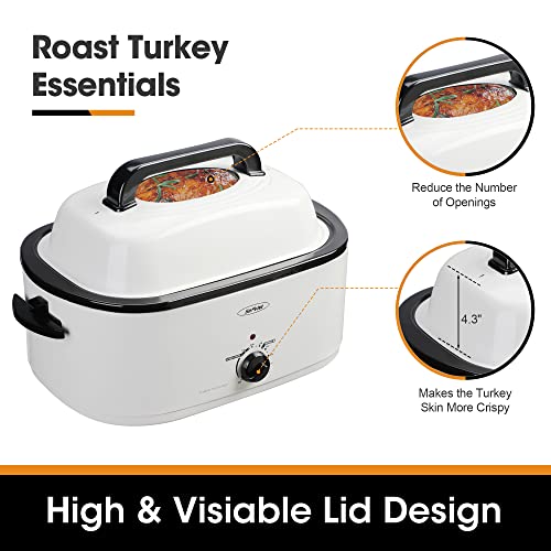 Image of Sunvivi 26-Quart Roaster Oven, Electric Roaster Oven with Viewing Lid, Sunvivi Turkey Roaster with Unique Defrost /Warm Function, Large Roaster with with Removable Pan & Rack, Stainless Steel, White