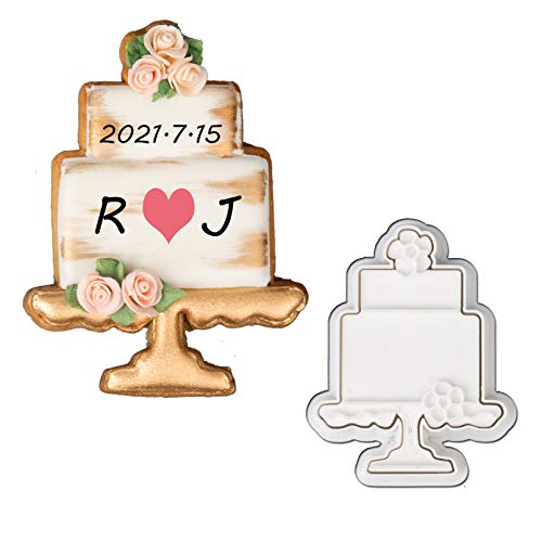 Cooperdisn Wedding Cake Cookie Cutter with Stamper 3D Fondant Cookie Molds Cake Molds for Bridal Shower Engagement Anniversary Wedding Party Baking Gifts