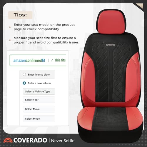 Image of Coverado Car Seat Covers for Front Seats, Waterproof Automotive Seat Protectors 2-Pack, Leather & Mesh Driver Protectors Universal Fit for SUVs, Trucks, Sedans