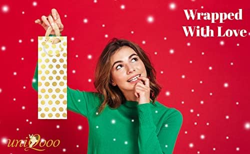 UNIQOOO 12Pcs Metallic Gold Christmas Champagne Wine Gift Bag Bulk with Tag, Gold Polka Dots Single Bottle Holiday Gift Wrapping Wine Bags, New Year Birthday Wedding Party Favor Decor 14x4.75x3.5 Inch - Image 6