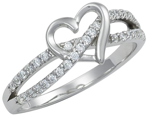 Womens Promise Ring: Sterling Silver Heart Eternity Band for Her CZ Simulated Diamond3