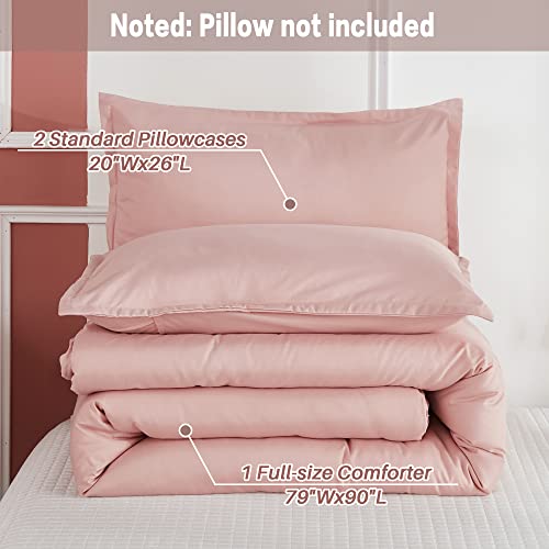 Litanika Pink Comforter Set Full Size For Girls, 3 Pieces Blush Women Plain Bedding Set & Collections, All Season Bed Set (79X90In Comforter & 2 Pillowcases) #TOP7