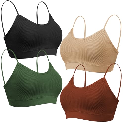 Soutien-gorge cami pour femme KCDDUMK lot de 4 : brassière col en V rembourrée sans couture de nuit