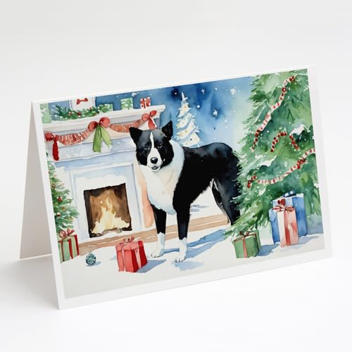 Caroline's Treasures DAC2688GCA7P Karelian Bear Dog Cozy Christmas Greeting Cards Pack of 8 Blank Cards with Envelopes Whimsical A7 Size 5x7 Blank Note Cards