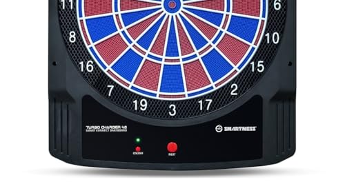 Carromco Elektronische Dartscheibe mit App - Turbo Charger 4.0 - Set: 6 Softdarts, 20 Ersatzspitzen, USB-Kabel, Wandmontage - smartes Dartboard mit Bluetooth, 2-Loch-Segmente, 45 x 51 x 4,2 cm