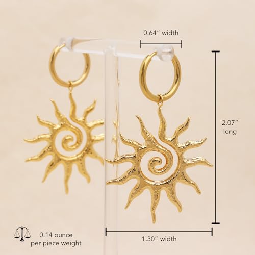 Chunky Gold Sun Leaf Huggie Dangle Hoop Earrings for Women, Trendy Lightweight Statement Hypoallergenic Prom Wedding Fashion Jewelry Gift3