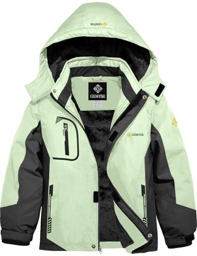 GEMYSE Boy's Waterproof Ski Snow Jacket Fleece Windproof Winter Jacket with Hood