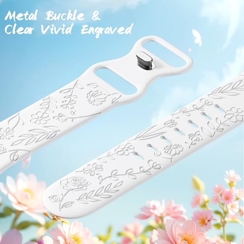 Image of SNBLK 6 Pack Floral Engraved Bands Compatible with Apple Watch Bands 40mm 41mm 42mm 38mm 44mm 45mm 46mm 49mm Women Men, Silicone Flower Pattern Strap for iWatch Series 11 10 Se Ultra 9 8 7 6 5 4 3 2 1
